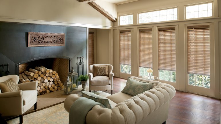 Las Vegas fireplace with blinds
